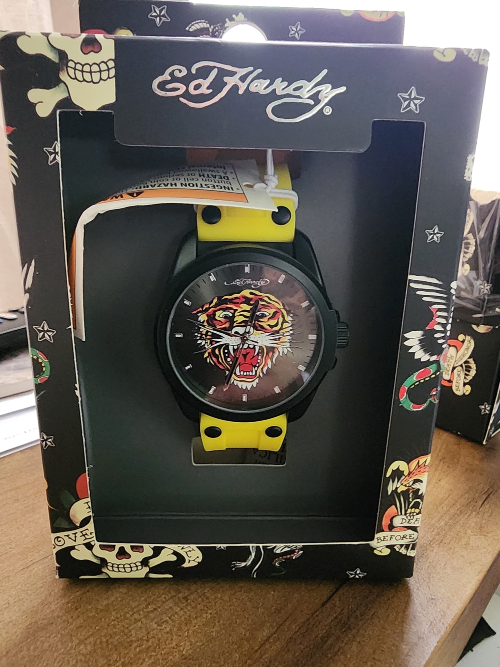 Ed Hardy Yellow Strap Watch with Tiger Face Dial